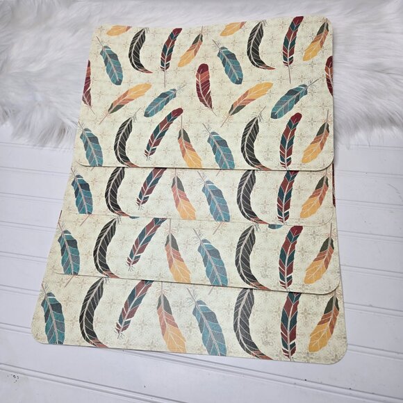 Reversible Barn Rooster Placemats Wipe Clean Set of 4 Fall Feathers Country Farm - Picture 4 of 8